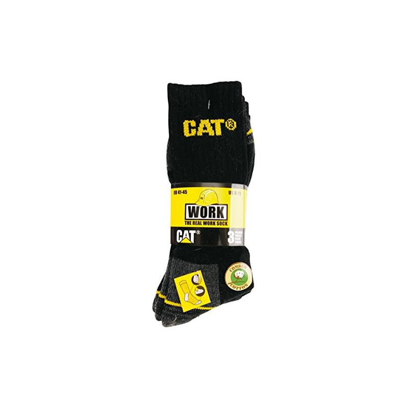 Caterpillar Real Work socks 3 paires Chaussettes, Noir (Black), 41-45 EU (Lot de 3) Homme